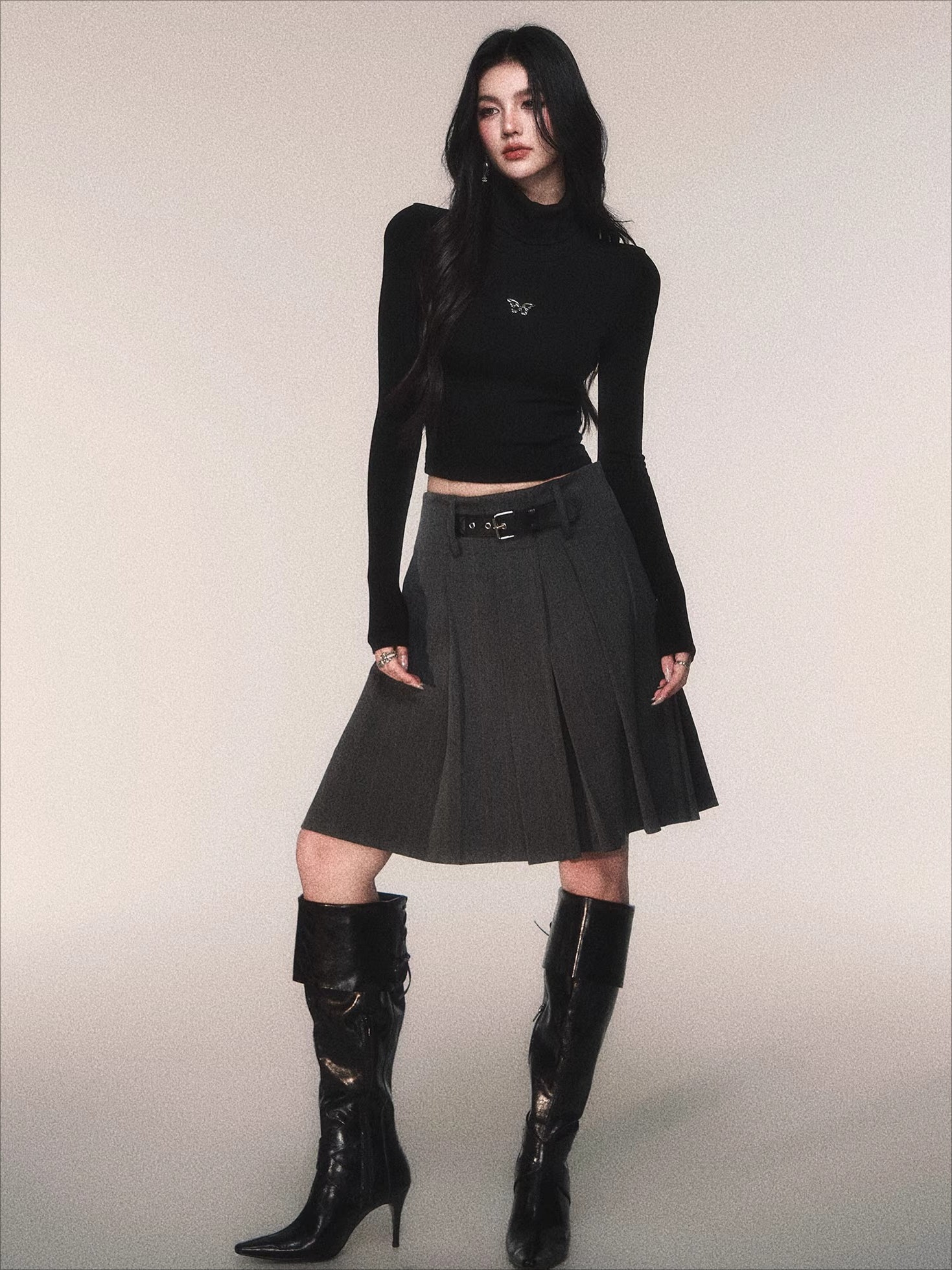 Ribbed Turtleneck Slim-Fit Knit T-Shirt