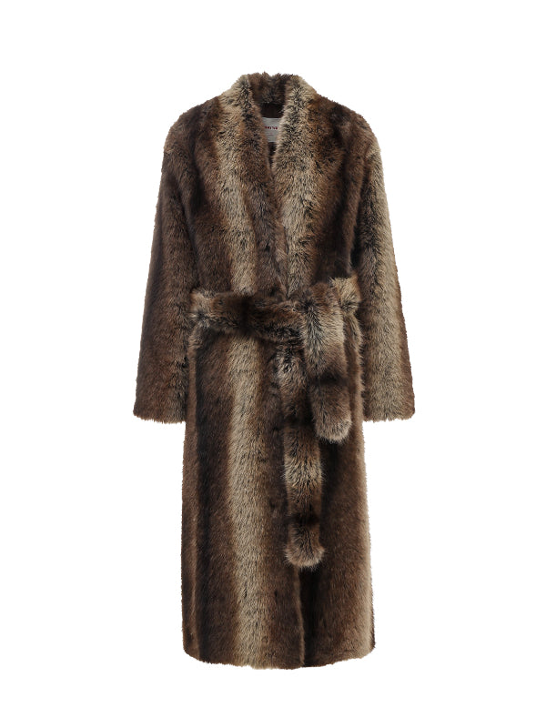Ombre Collarless Eco-Fur Coat - CHINASQUAD