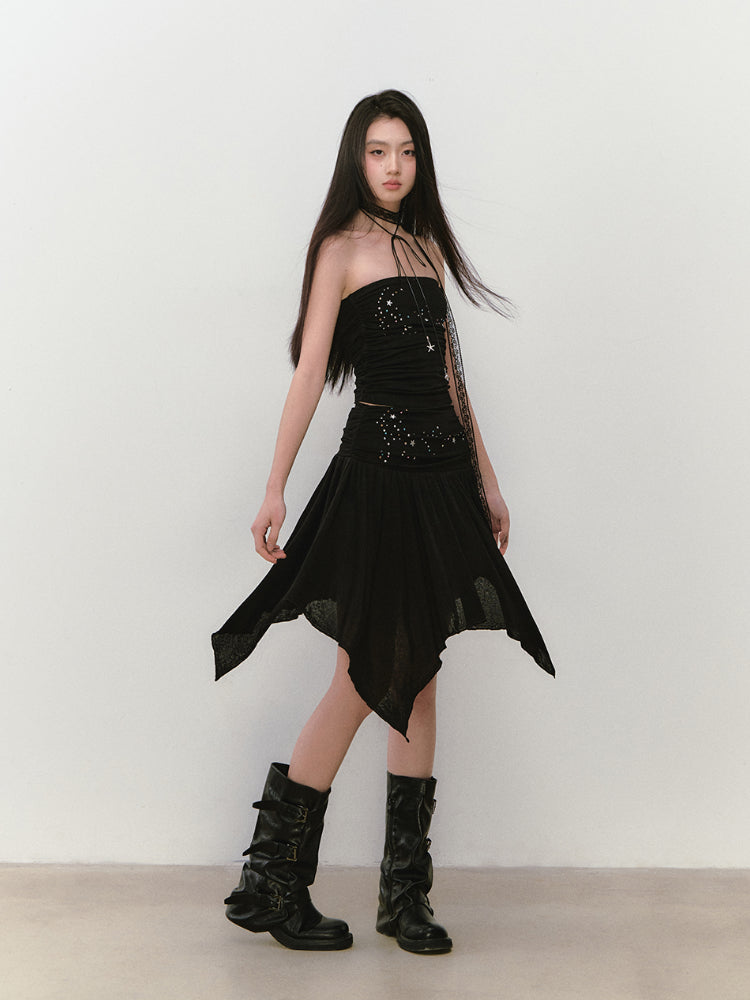 Star Beaded Ruffled Bandeau & Skirt Set - CHINASQUAD