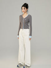 Contrast V-Neck Knit Cardigan - CHINASQUAD