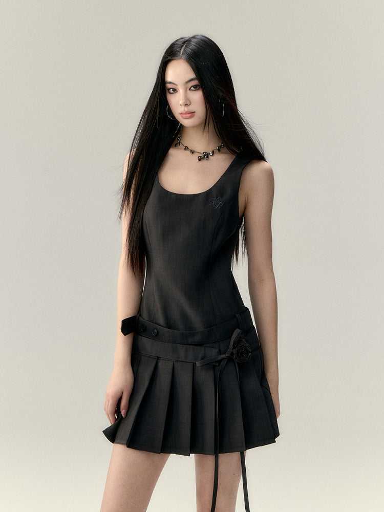 Rose Flower Waist Belt Suit Dress - CHINASQUAD