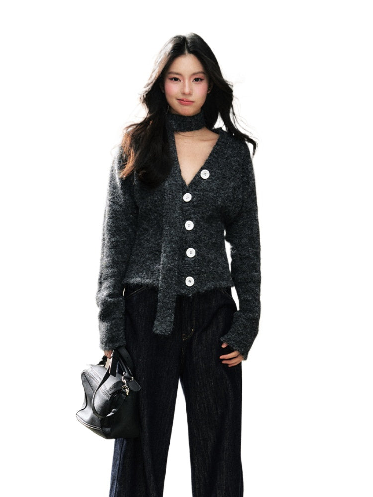 V-Neck Waist-Cinching Slimming Versatile Knit Cardigan - CHINASQUAD