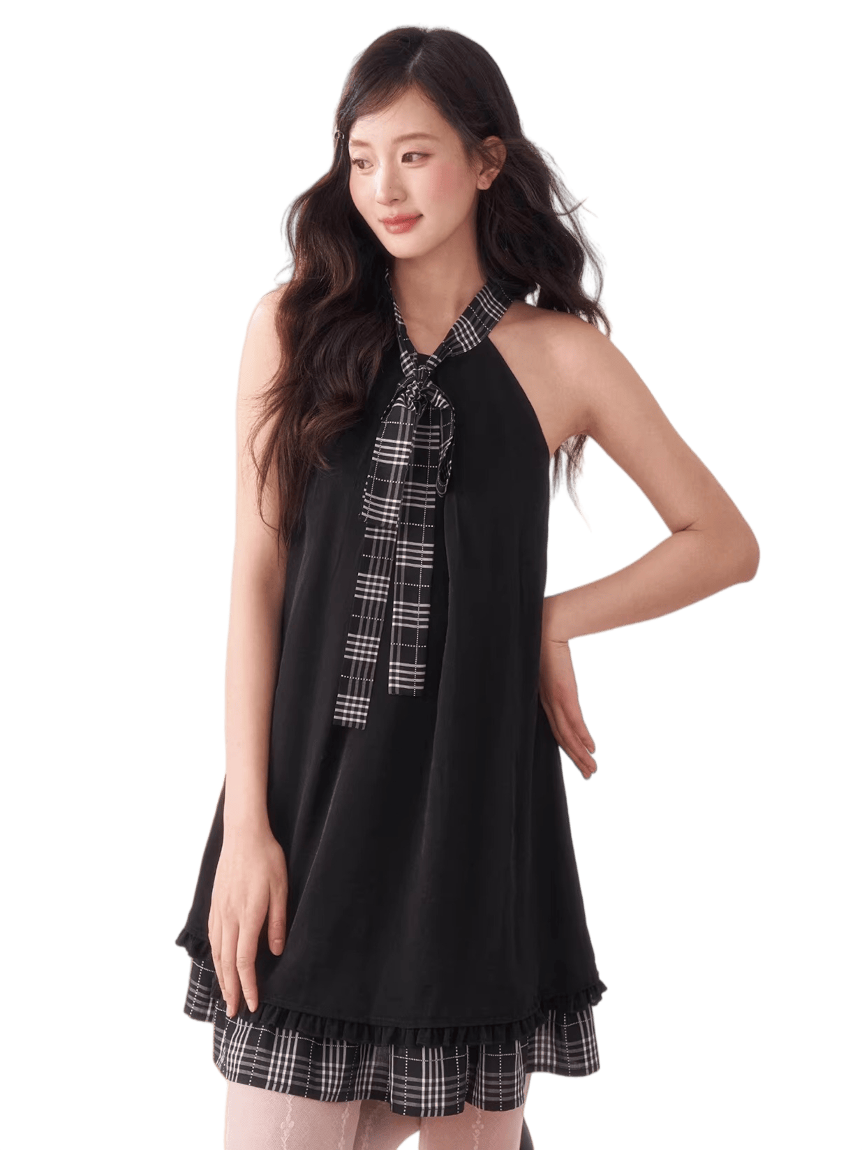 Vintage Plaid Halter Ruffle Dress
