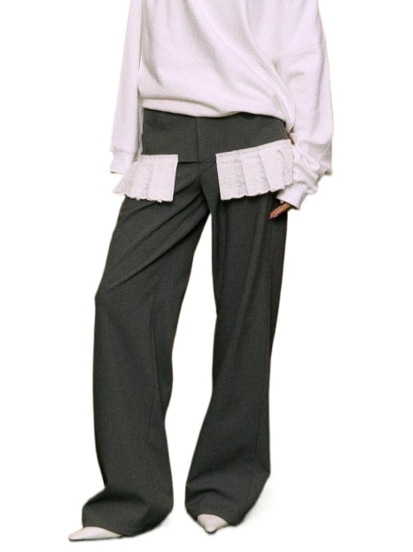 Lace Spliced Wide-Leg Pants - CHINASQUAD