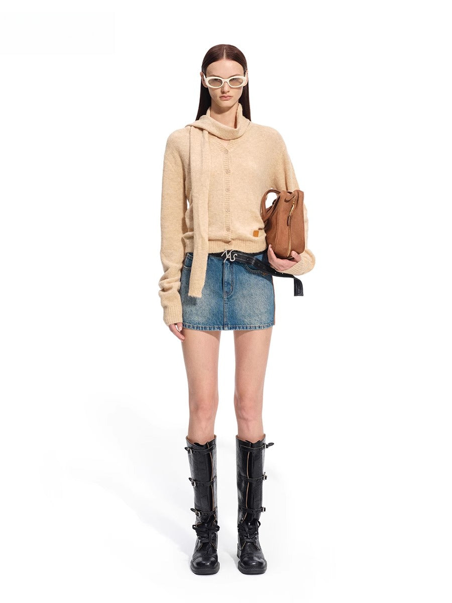 "Rose Series" Alpaca Wool & Scarf Collar Knit Cardigan - CHINASQUAD