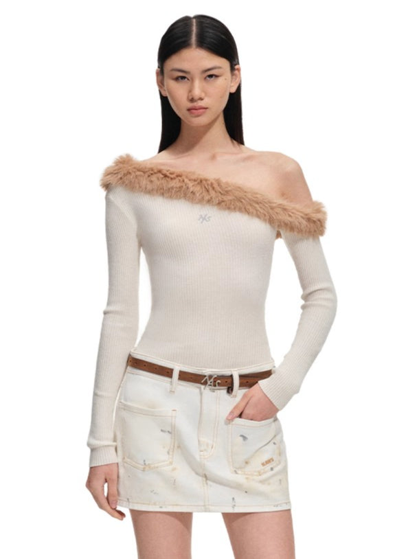 Sculpted Off-Shoulder Wool Blend Crewneck