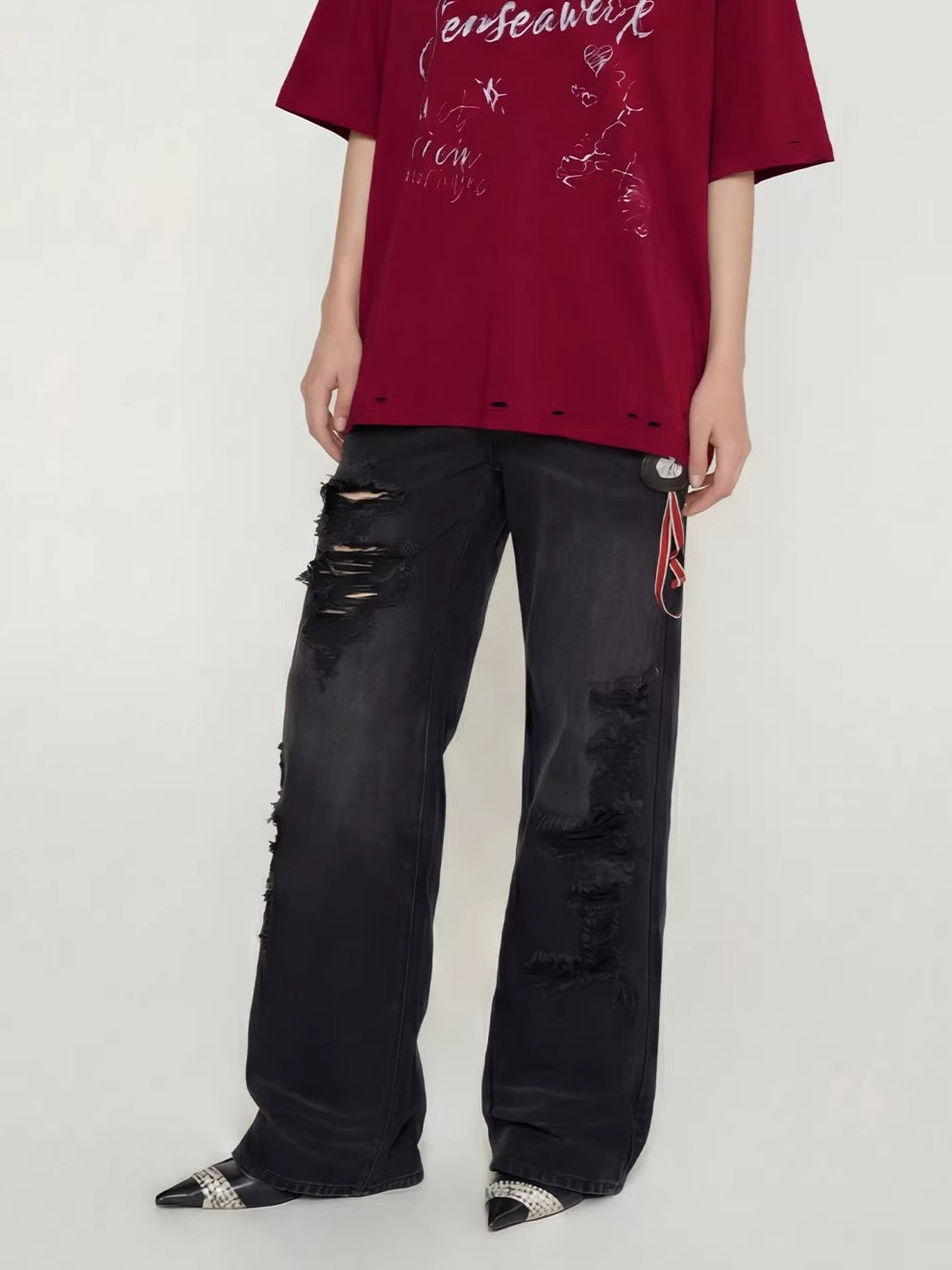 Black-Whisker Straight-Leg Denim Jeans