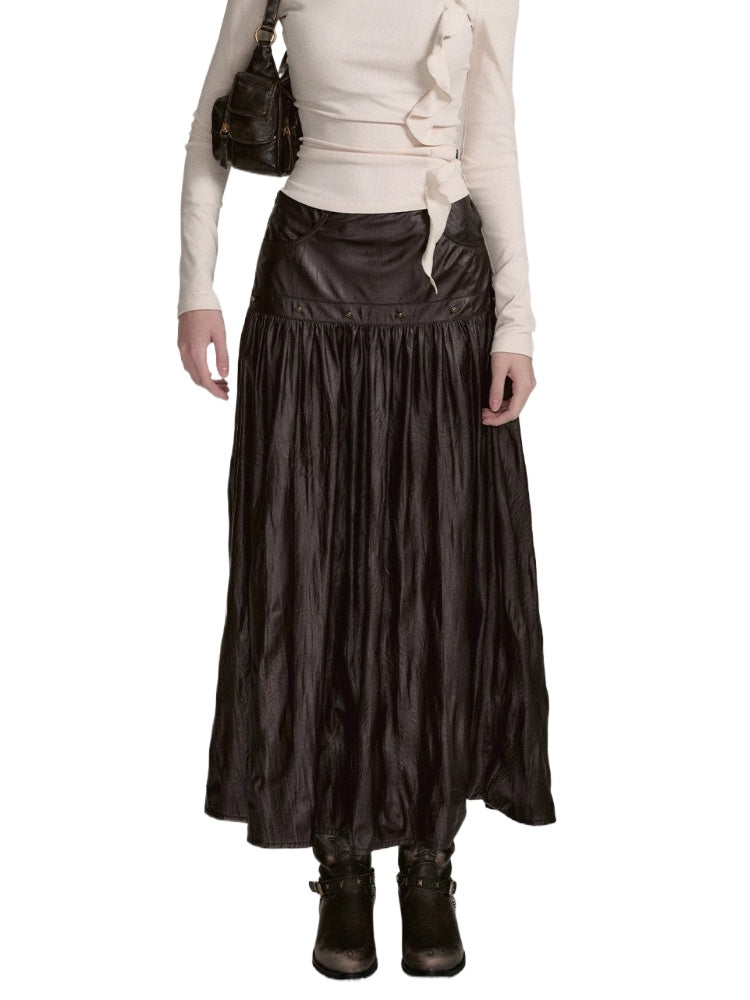 Dark Coffee PU Midi Skirt - CHINASQUAD