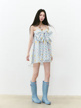Plaid Floral Bow Print Spaghetti Strap Dress - CHINASQUAD