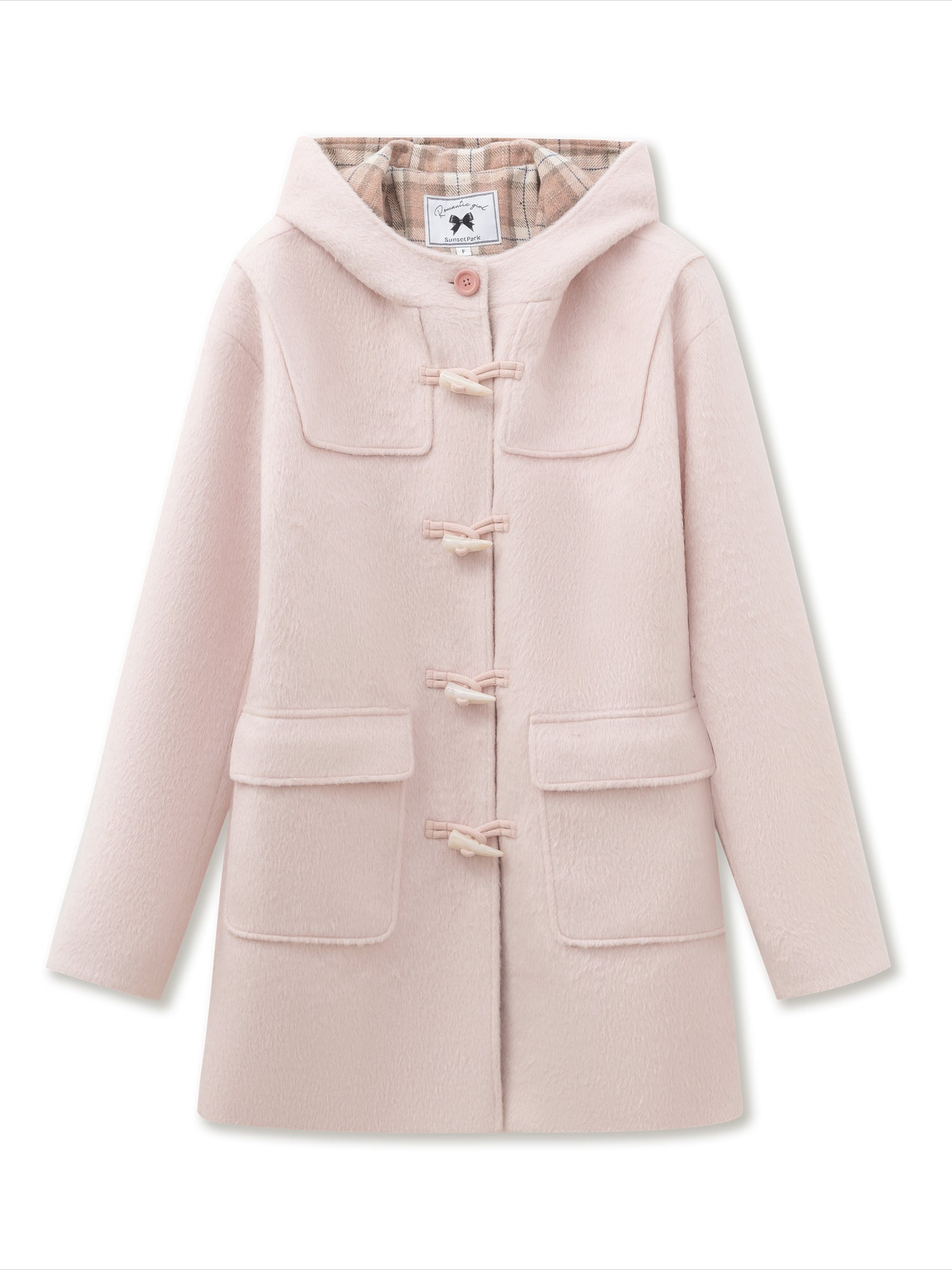 (Final Sale) Pink Plaid Horn-buttoned Coat - CHINASQUAD