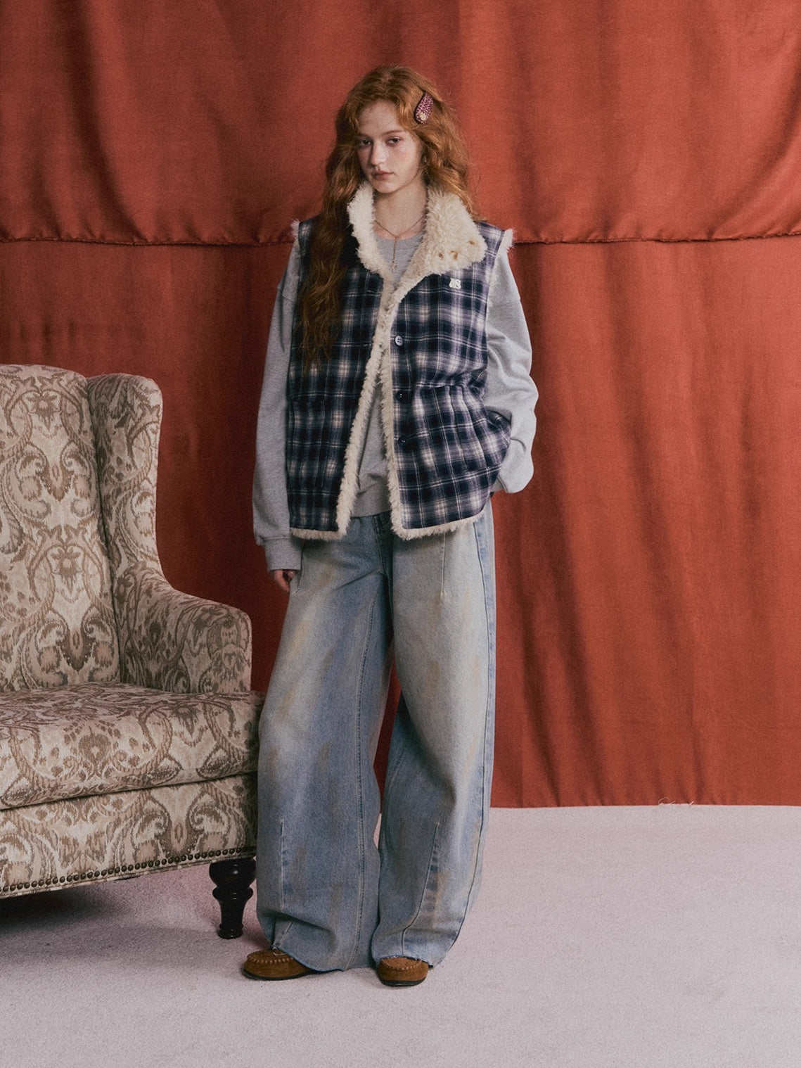 Vintage Washed Distressed Wide-Leg Denim Pants
