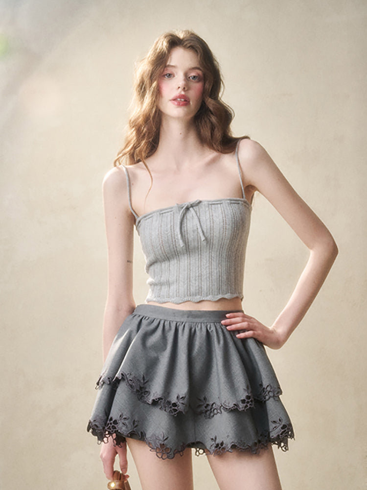 Embroidered Wool Hollow Cardigan & Tank Top Set - CHINASQUAD