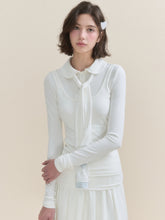 White & Blue Collared Knit Top & Skirt Set - CHINASQUAD