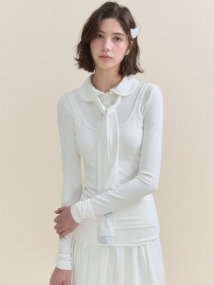 White & Blue Collared Knit Top & Skirt Set - CHINASQUAD