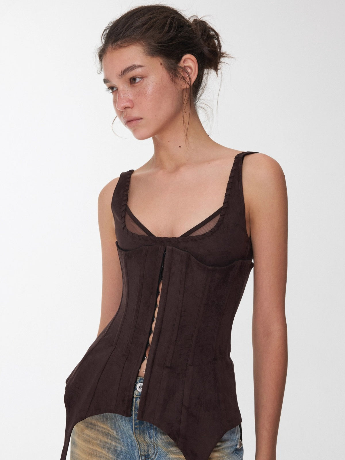 Suede-Effect Lace-Up Belt Corset