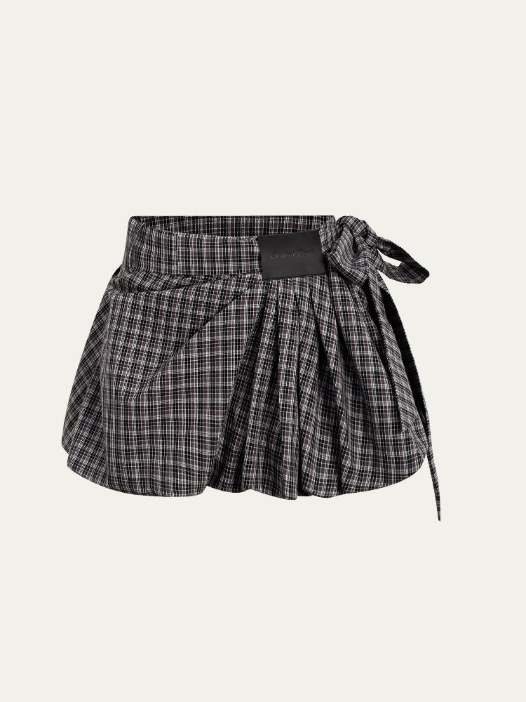 Checkered Ruched Tulip Skirt Pants - CHINASQUAD