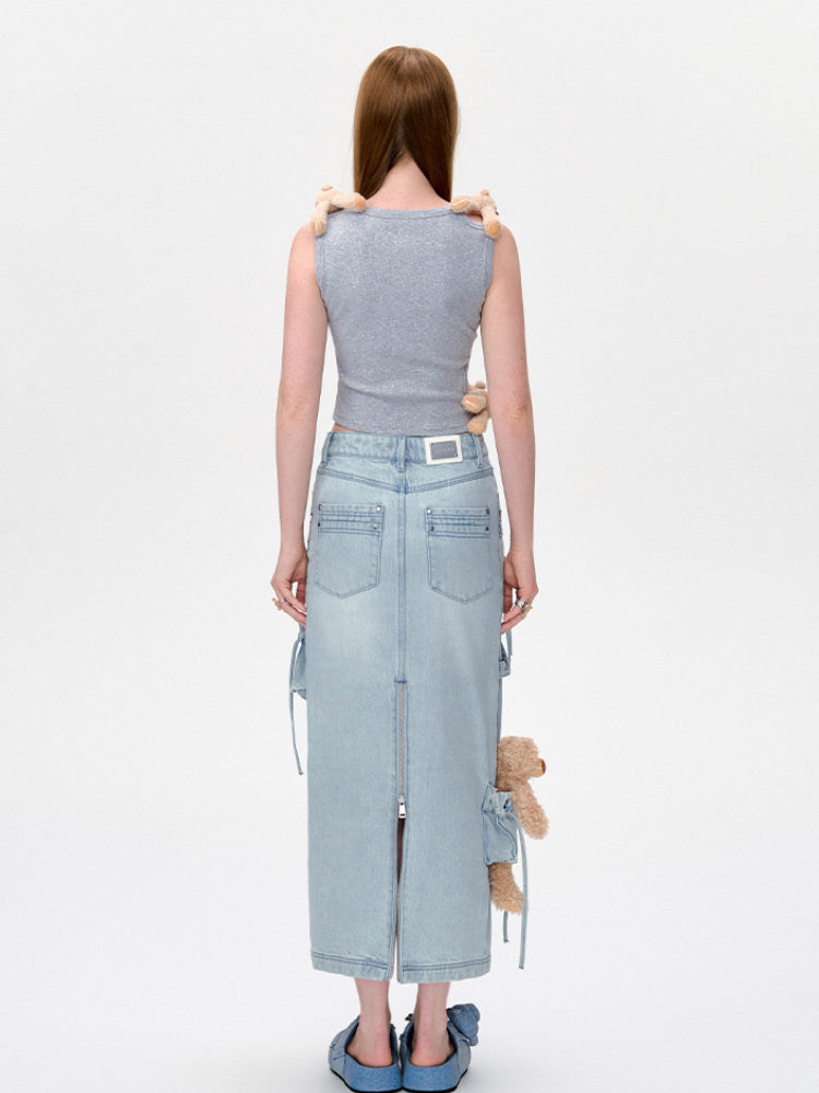 Zipper Utility Denim Skirt - CHINASQUAD
