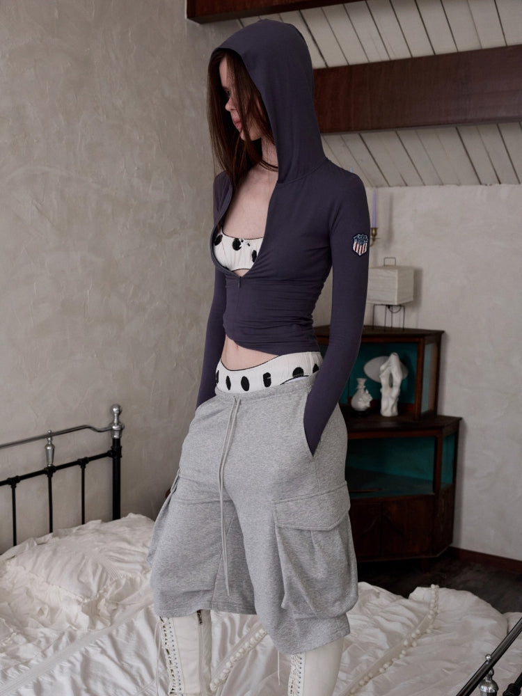 Hooded Zip-up Long-sleeve T-shirt