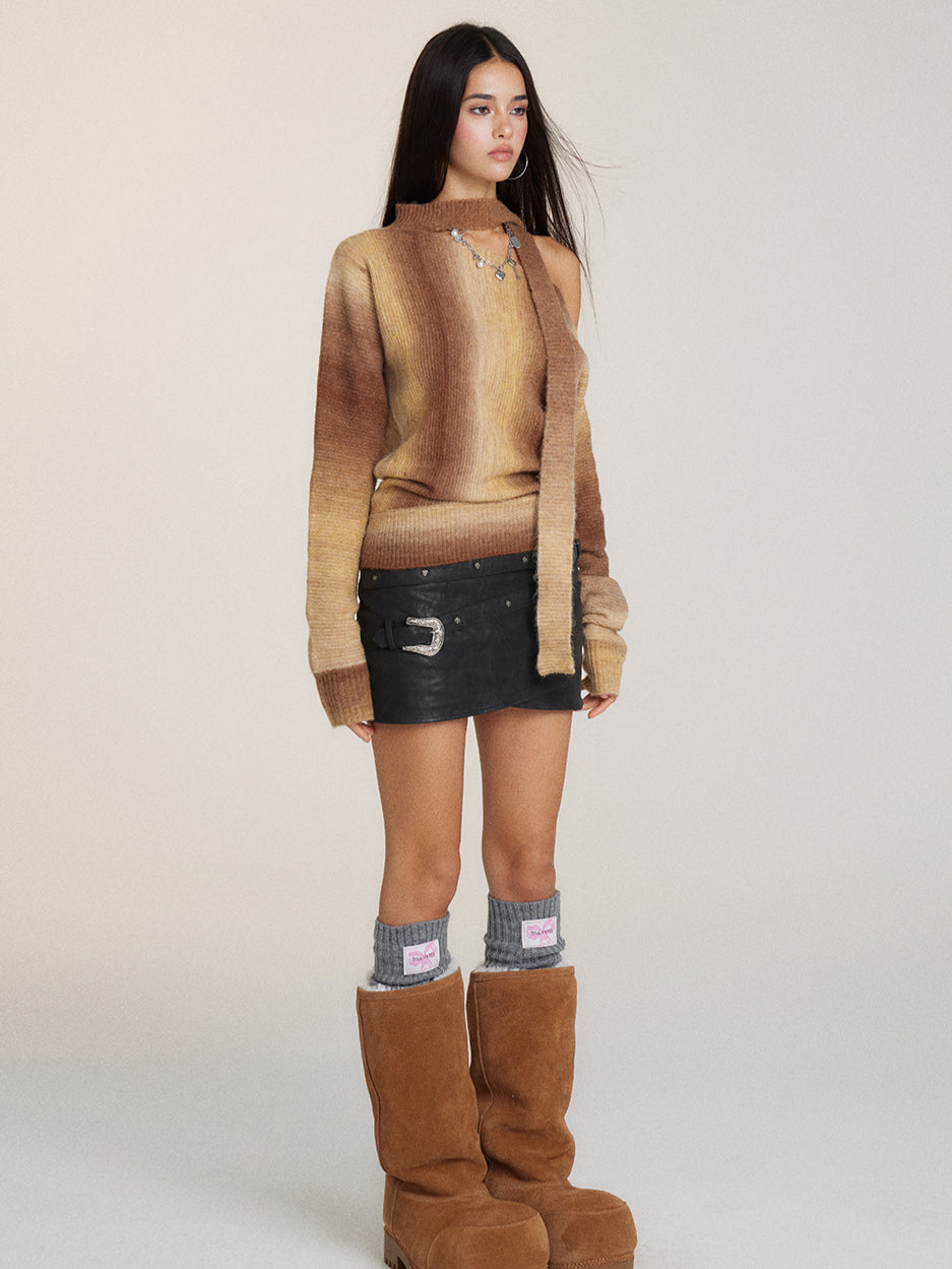 Designed Off-Shoulder Gradient Sweater - CHINASQUAD