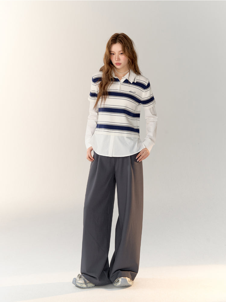 Lace Spliced High-Waisted Straight-Leg Wide Pants - CHINASQUAD