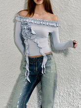 Washed Blue Reflective Foil Micro-flare Denim Trousers - CHINASQUAD