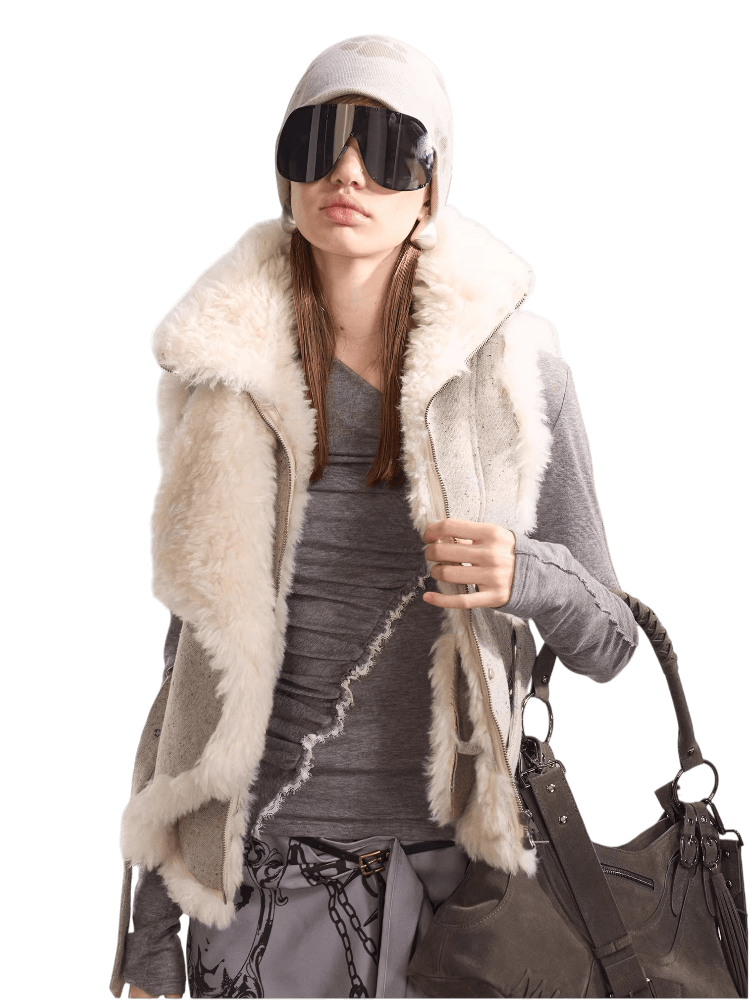 Vintage Shearling Wool-Blend Collared Vest