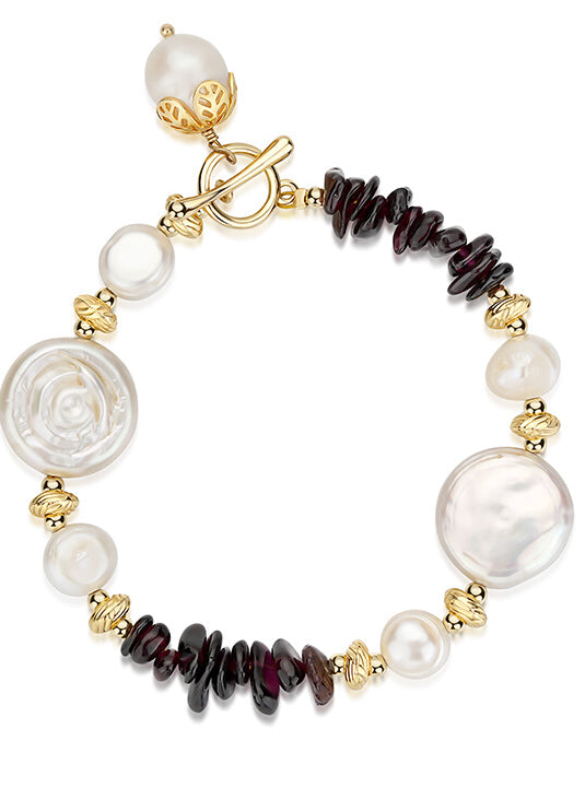 Vintage Golden Garnet Red Baroque Pearl Bracelet - CHINASQUAD