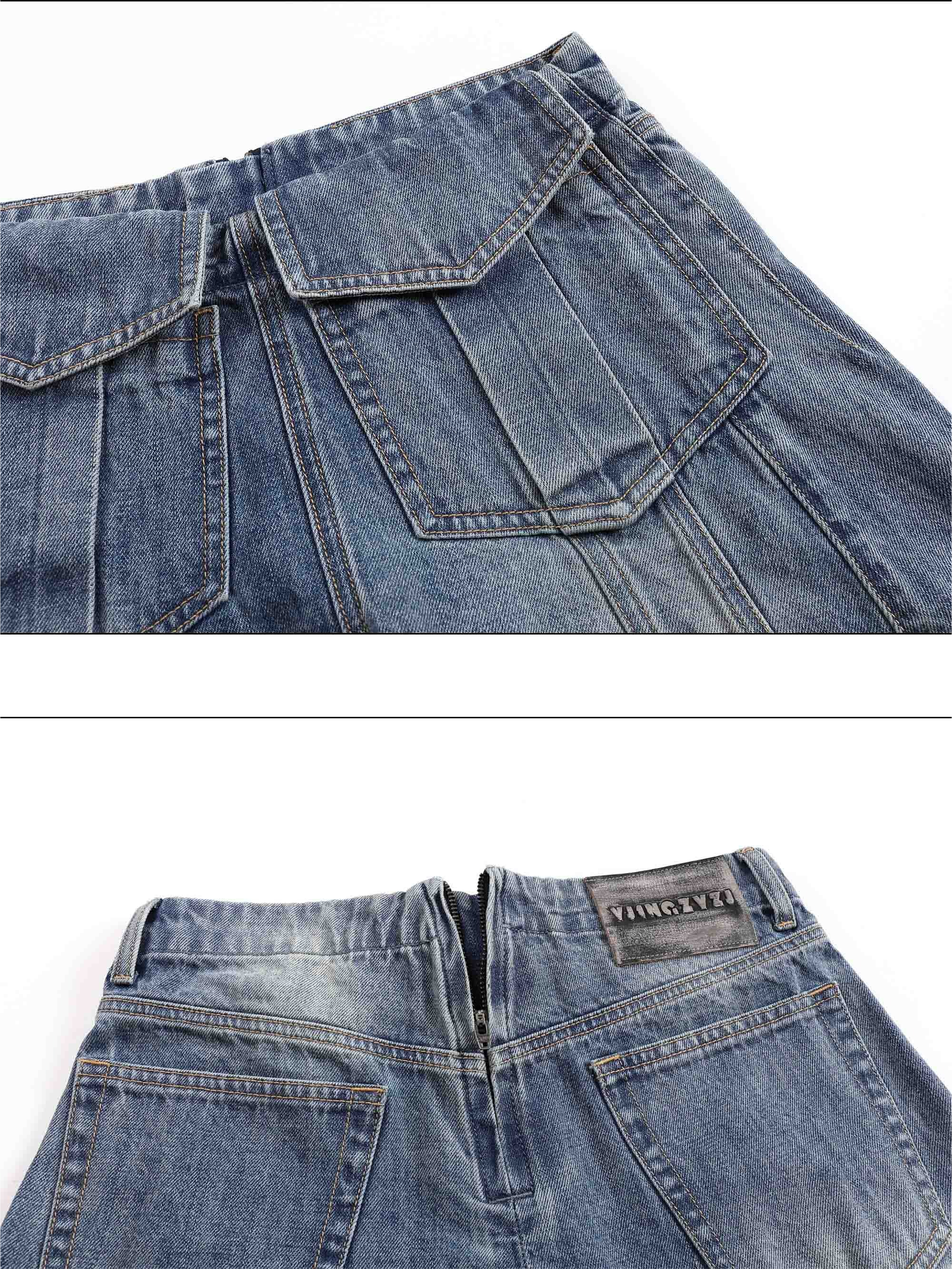 Washed Deconstructed Wide-Leg Jeans