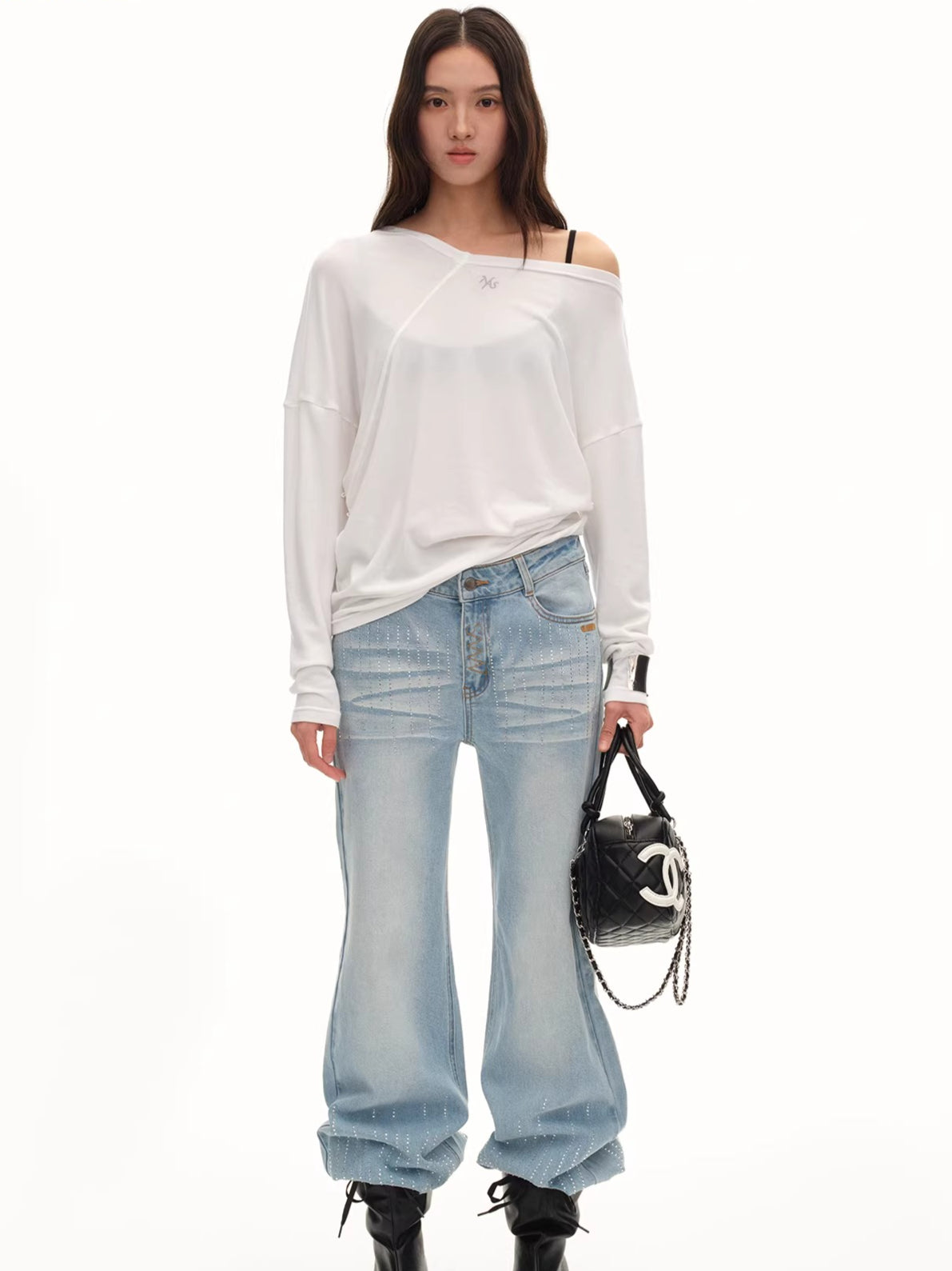 Asymmetric Off-Shoulder Wool-Lyocell Knit Tee
