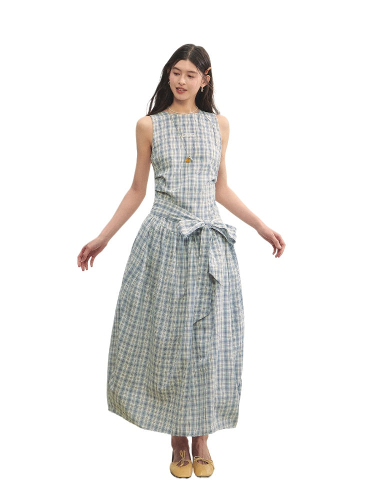 vest maxi dress Belted Waist Checked Blue / M Size:12 - 18 Months Wilderness Wedding Dress Waist 26. Category_Long Sleeve