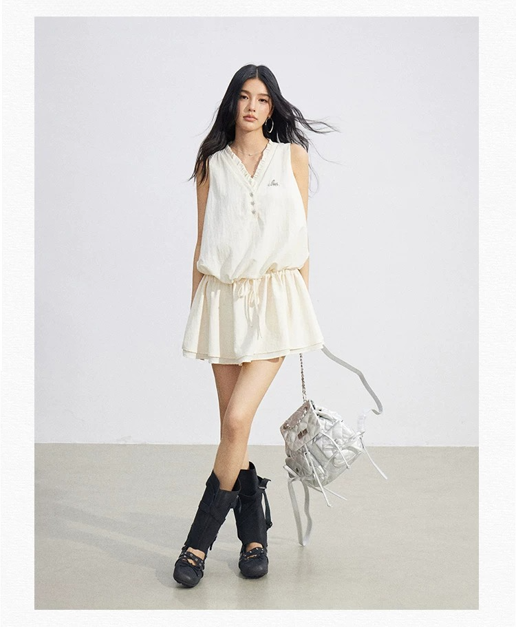 Ruffle Tie Waist Sleeveless Mini Dress