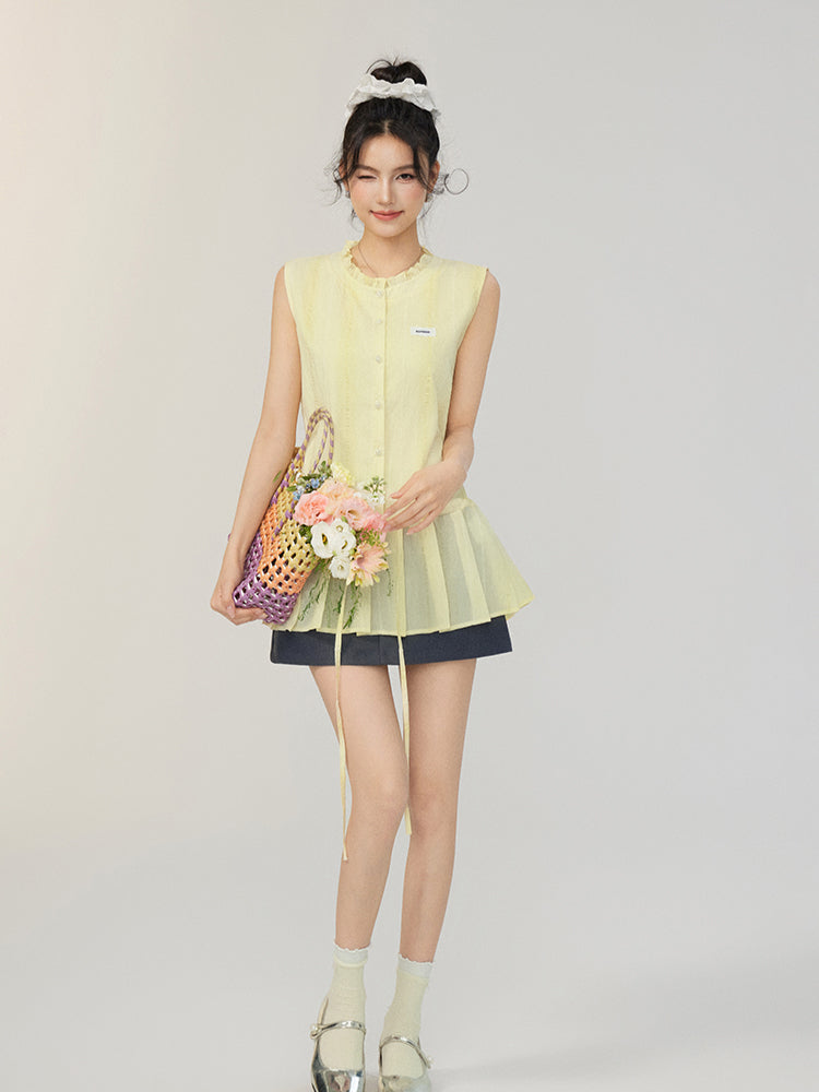 Lace-Up Waist Blouse