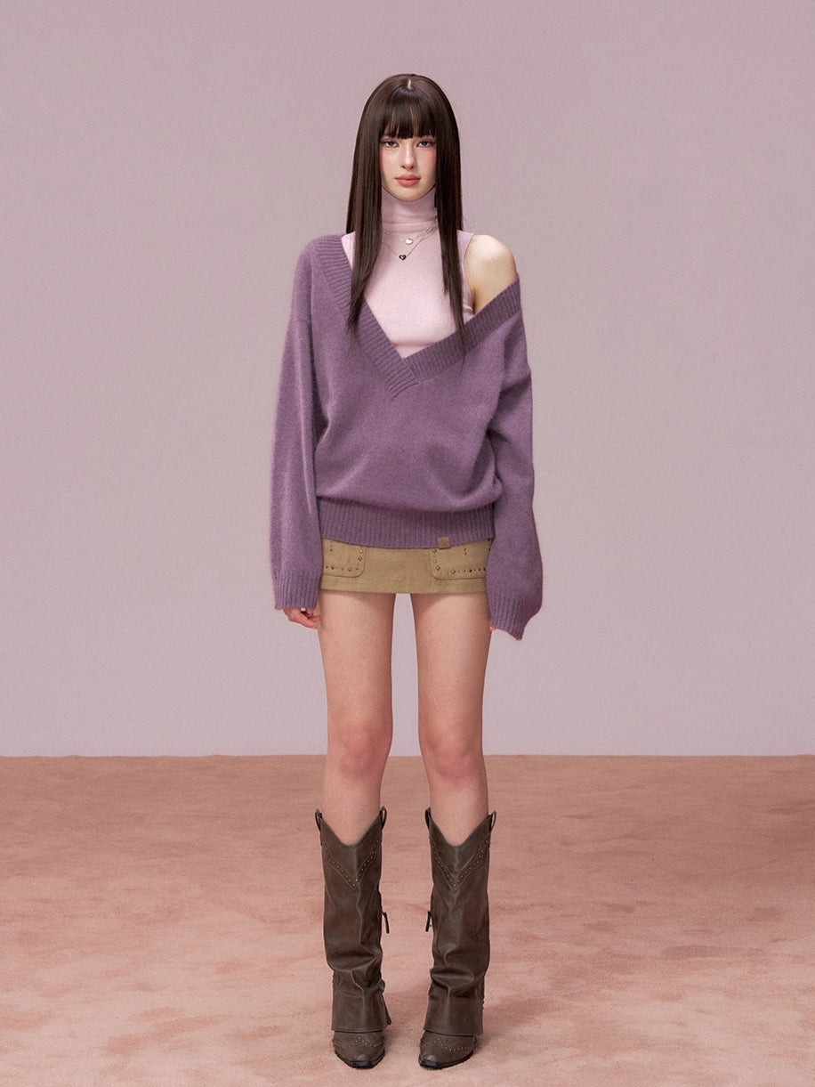 Wool Deep V-Neck Oversized Sweater