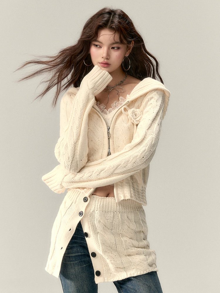 Cable-Knit Cardigan Sweater - CHINASQUAD