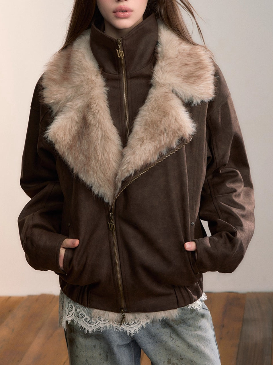 Faux Fur Collar Padded Two-in-One Jacket