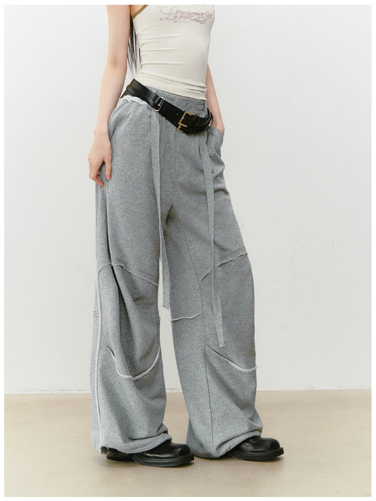 Color-blocked Raw-edge Wide-leg Pants - CHINASQUAD