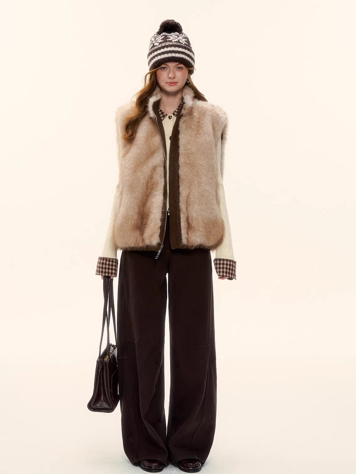 Vintage Reversible Wool-Blend Faux Fur Vest