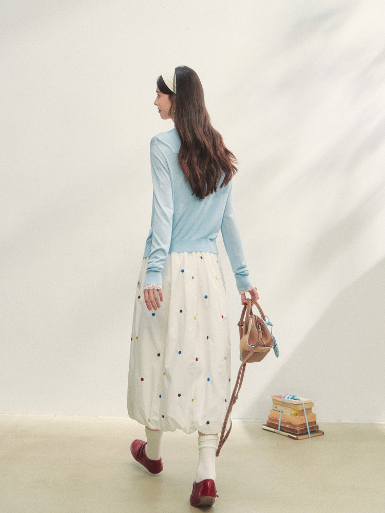 Lace Trimmed Crew Neck Knitted Cardigan Set - CHINASQUAD