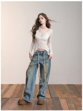 Irregular Knit Waist-Cinched Long-Sleeve Tee - CHINASQUAD
