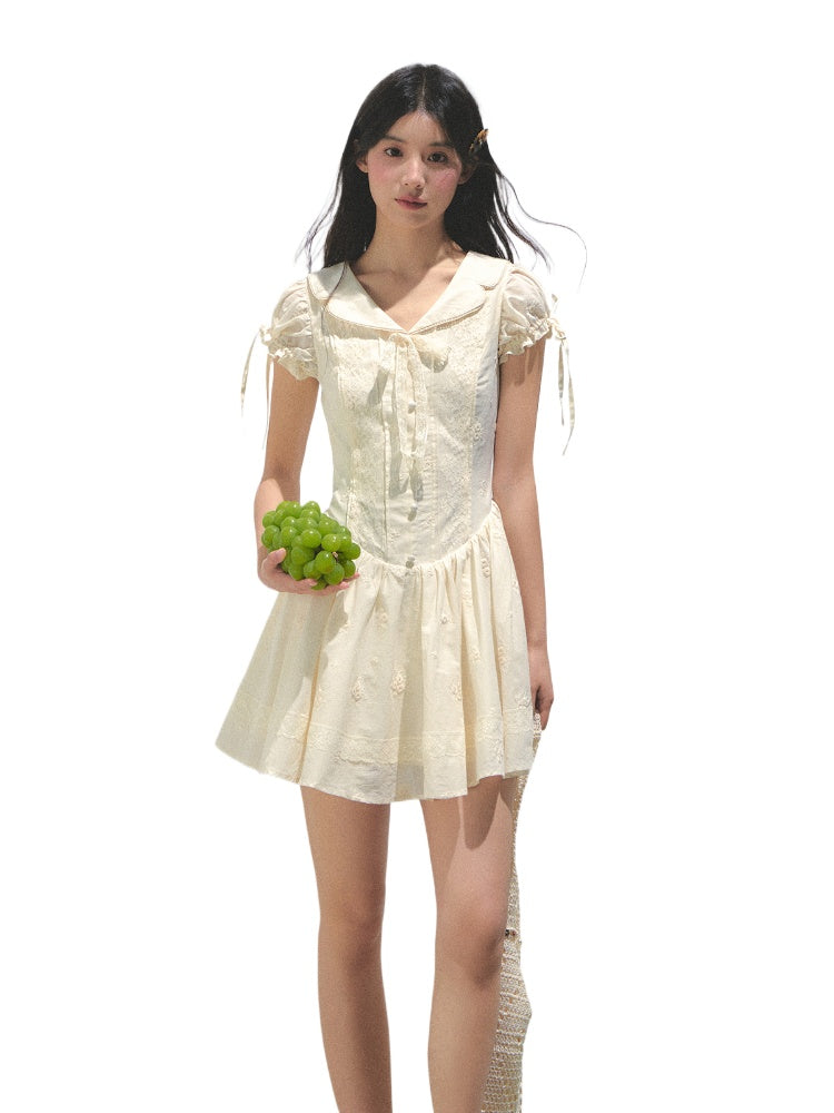 Embroidered Shirt-Collar Tea-Break Dress - CHINASQUAD
