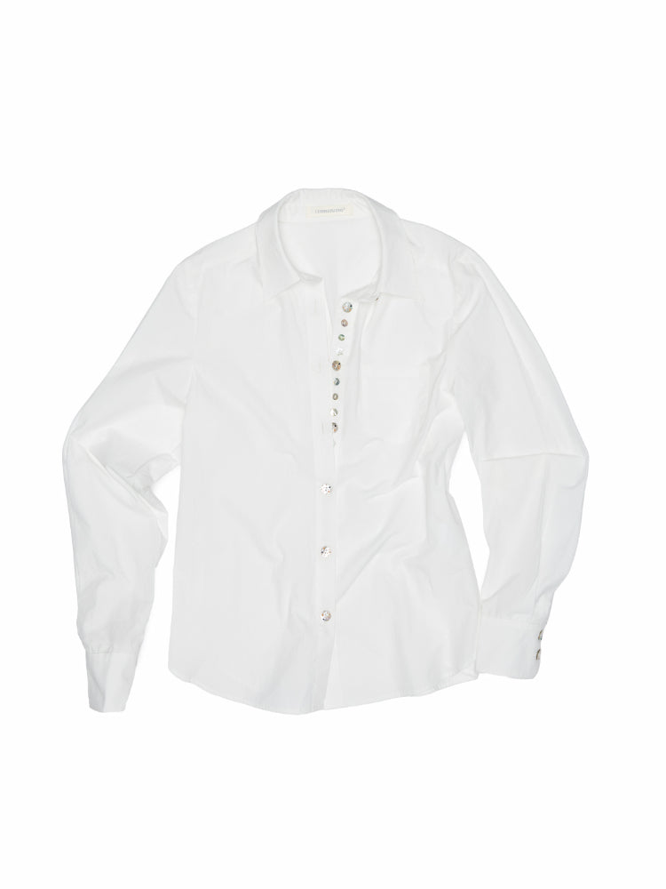 Solid Color Shell Button Fitted Shirt - CHINASQUAD