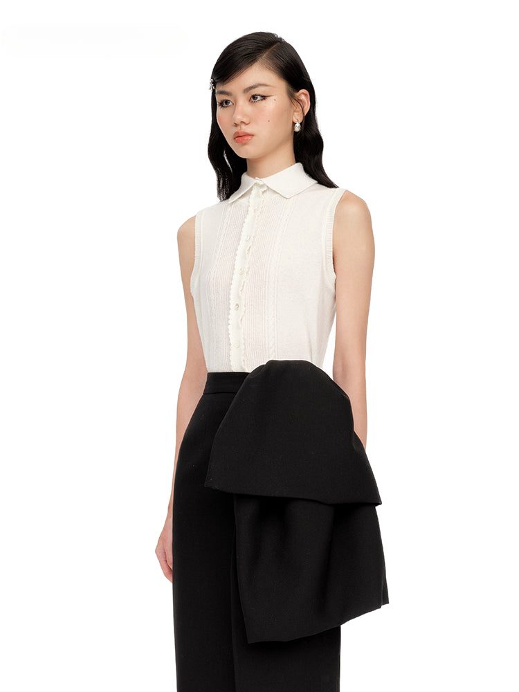 Collared Knit Tank Top Cardigan - CHINASQUAD