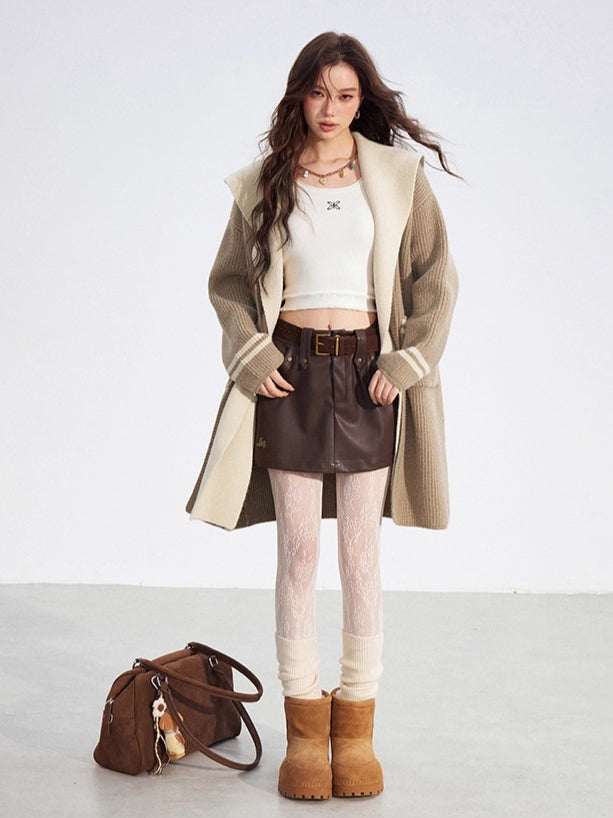 Studded A-Line Faux Leather Mini Skirt - CHINASQUAD