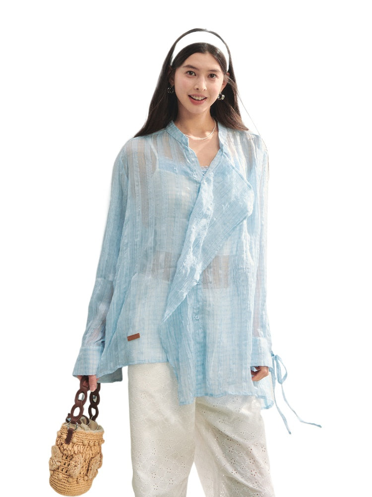 Irregular Cuff Tie-up Sunscreen Shirt - CHINASQUAD