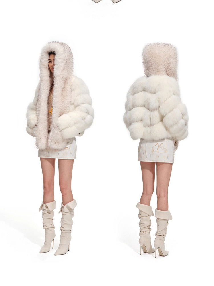 Polar Eco Fox Fur Hooded Scarf Hat