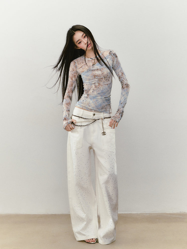 Printed Mesh Contrast-colored Long-sleeve T-shirt - CHINASQUAD