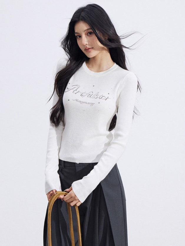Embellished Soft Knit Long Sleeve T-Shirt