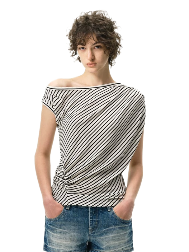Asymmetrical Draped Lyocell-Wool T-Shirt