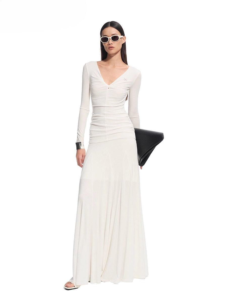 Wisteria Tencel Ribbed V-neck Maxi Dress - CHINASQUAD