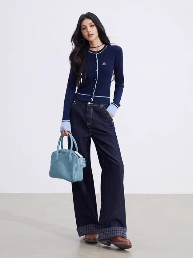 Contrast-Trim Slim-Fit Knit Cardigan